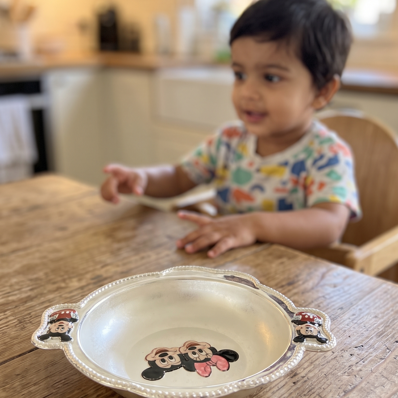 Mickey & Minnie Silver Bowl and Spoon Set for Kids, kid photo 1