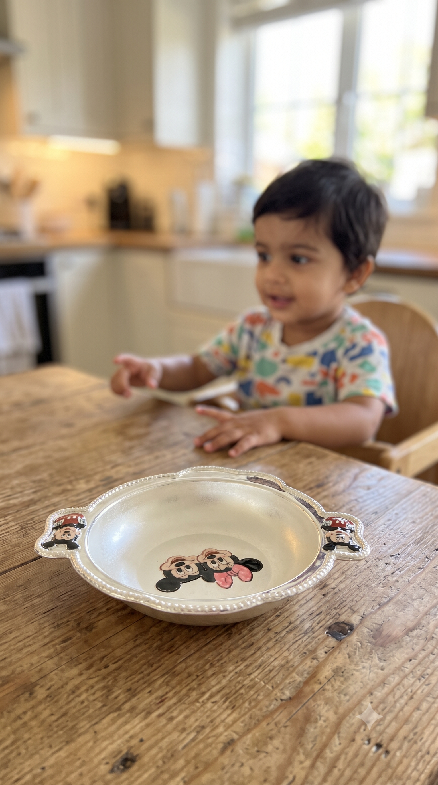 Mickey & Minnie Silver Bowl and Spoon Set for Kids, kid photo 1
