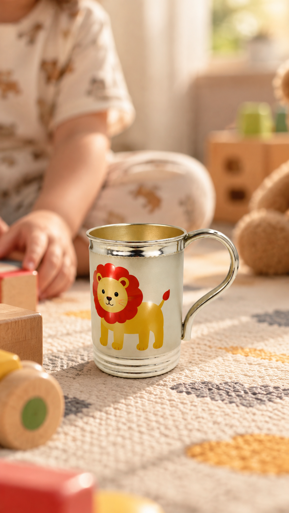 Lion Silver Cup for Kids – Lion Mug in a Cosy Playroom