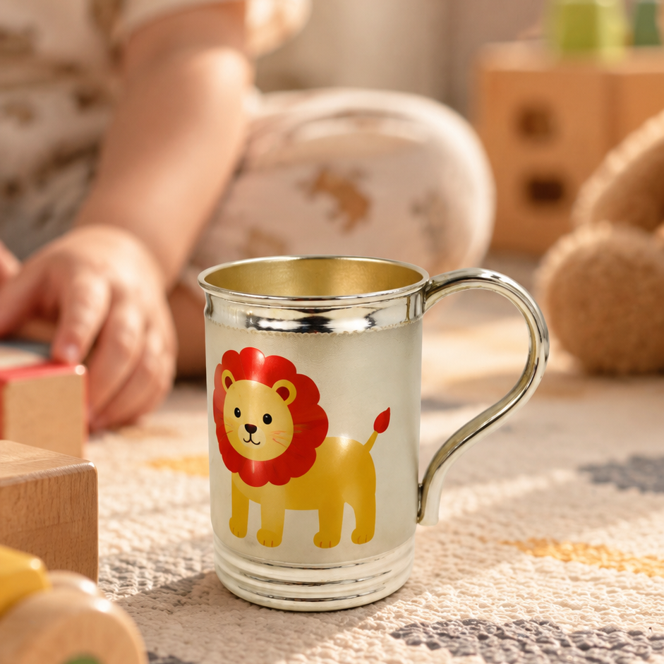 Lion Silver Cup for Kids – Lion Mug in a Cosy Playroom