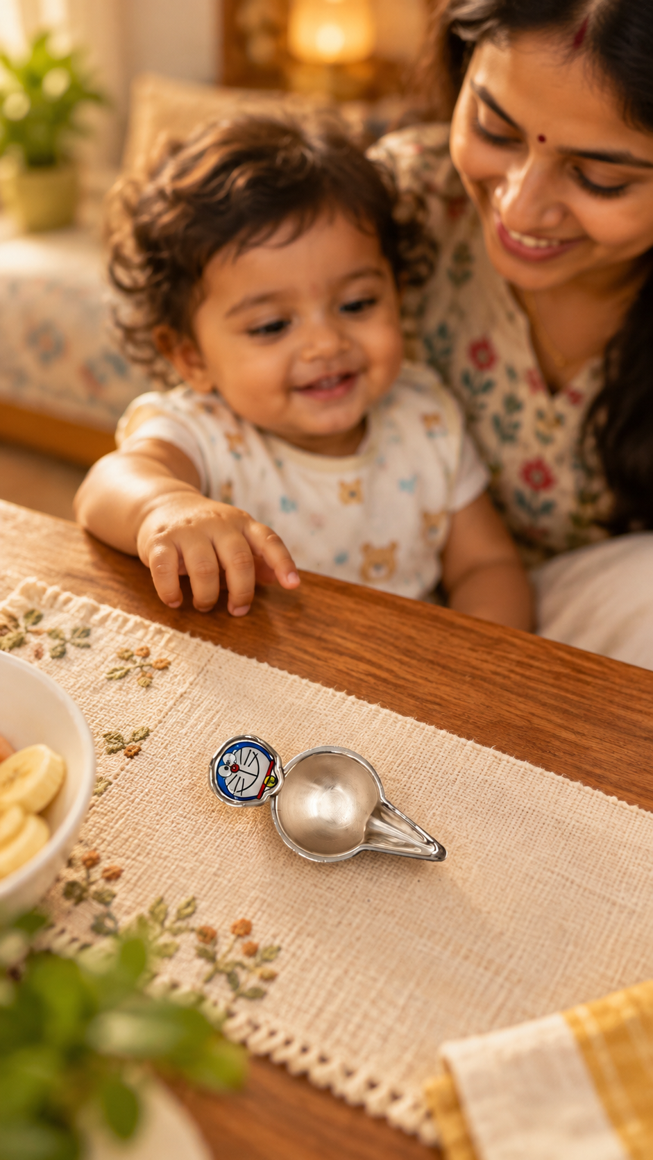 Doraemon Silver Feeder Spoon for Babies – Cosy Family Mealtime with Doraemon Cup