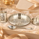 Silver Lion Dinner Set for Kids in Premium Gift Box – Luxury Lion Engraved Dinnerware Gift Set