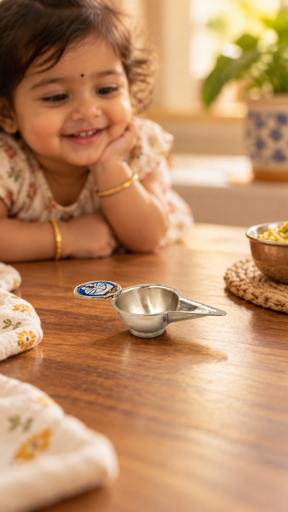 Doraemon Silver Feeder Spoon for Babies – Doraemon Feeding Cup and Cheerful Toddler