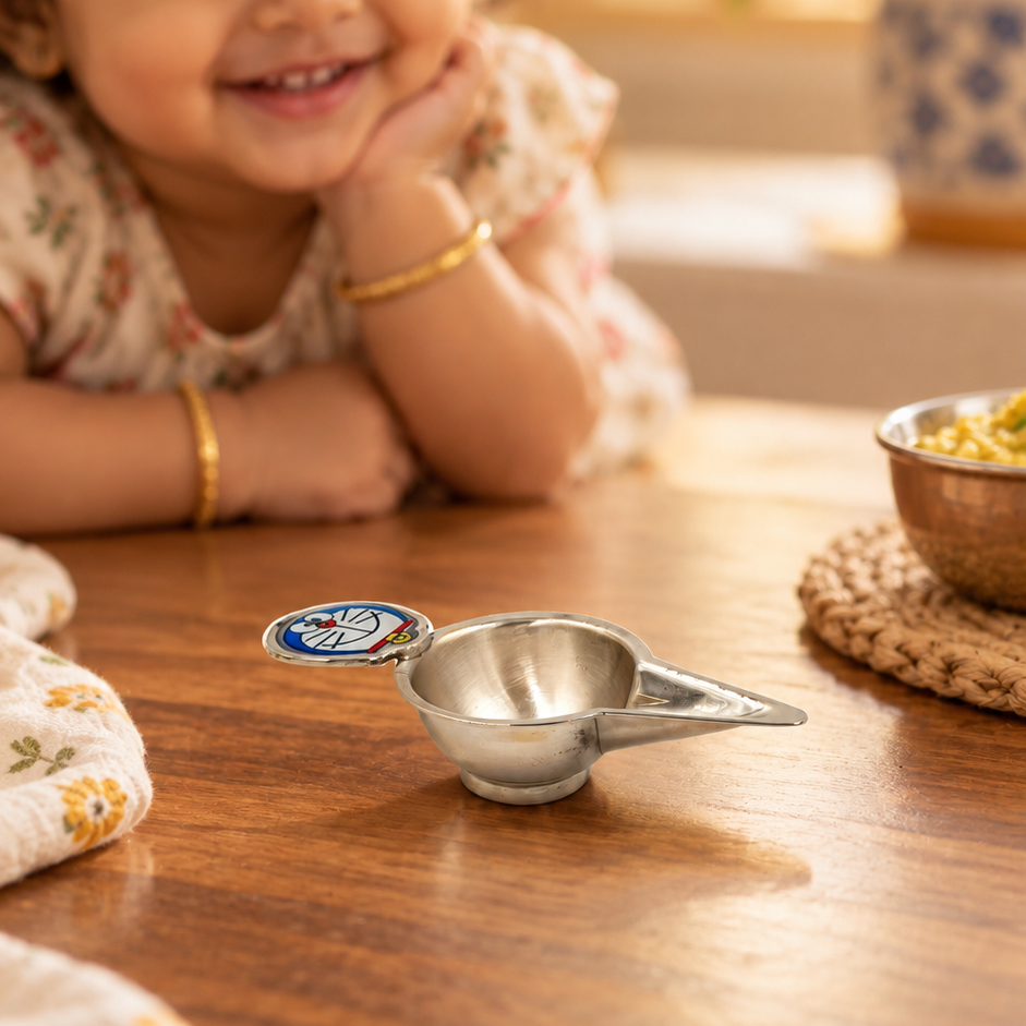 Doraemon Silver Feeder Spoon for Babies – Doraemon Feeding Cup and Cheerful Toddler