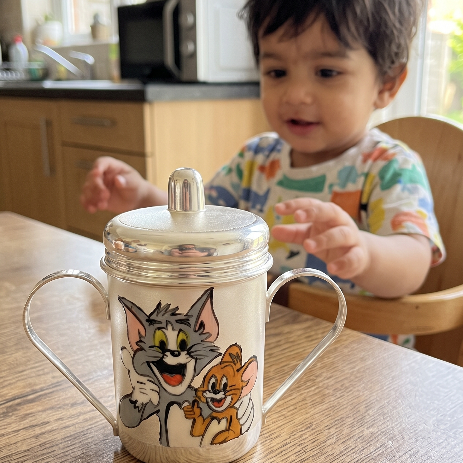Tom & Jerry Silver Sipper Cup with Handle for Kids, kid photo 1