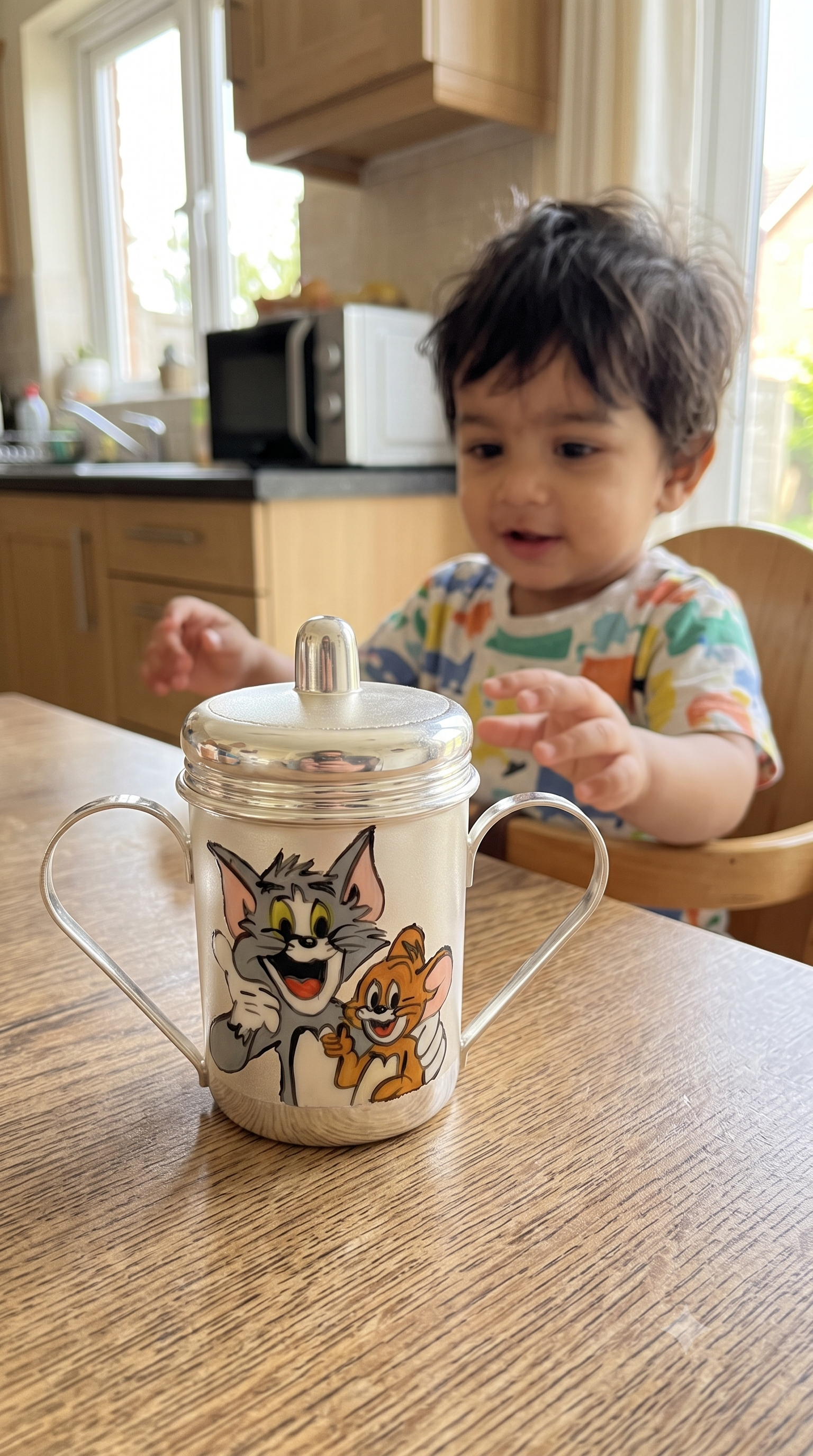 Tom & Jerry Silver Sipper Cup with Handle for Kids, kid photo 1
