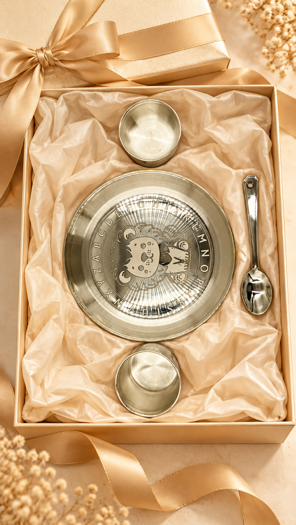 Silver Lion Dinner Set for Kids in Premium Gift Box – Luxury Lion Dinner Set Gift Box