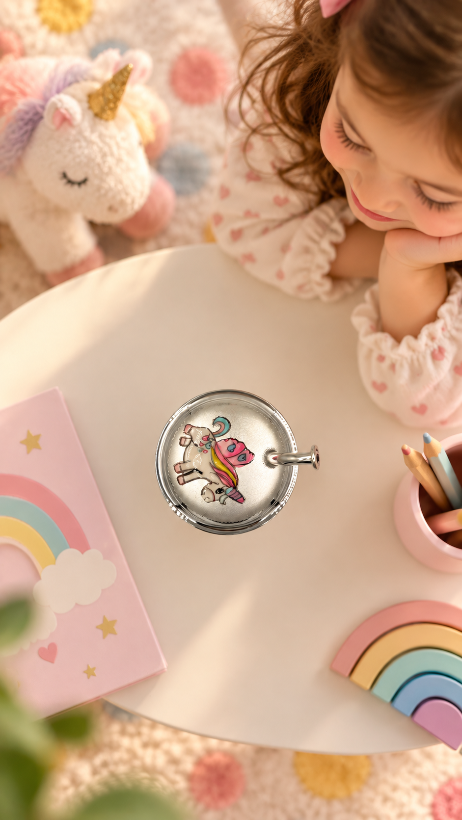 Unicorn Silver Straw Sipper for Kids – Dreamy Unicorn Playroom Flat Lay