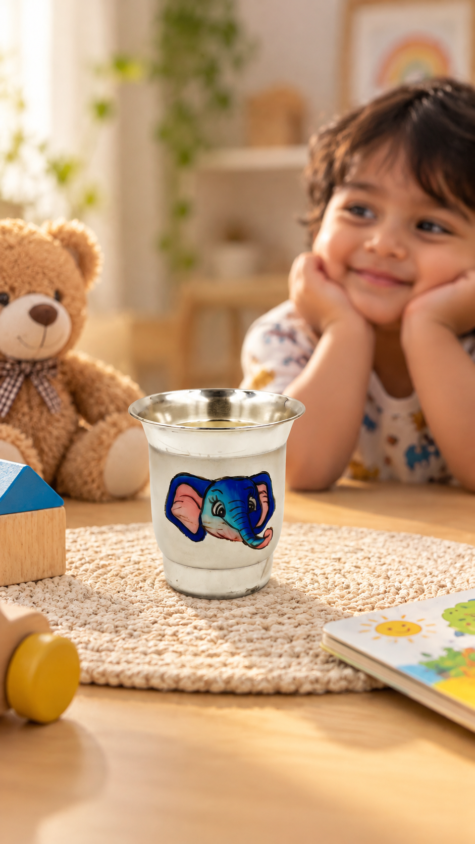 Elephant Silver Glass for Kids – Elephant Cup in a Cosy Playroom