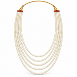Men's Ivory Pearl-Finish Layered Mala Necklace with Golden Dori