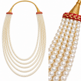 Men's Ivory Pearl-Finish Layered Mala Necklace with Golden Dori