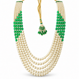 Men's Green Bead & Pearl-Finish Layered Groom Mala