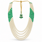 Men's Green Bead & Pearl-Finish Layered Groom Mala