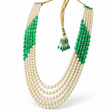Men's Green Bead & Pearl-Finish Layered Groom Mala