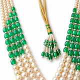 Men's Green Bead & Pearl-Finish Layered Groom Mala