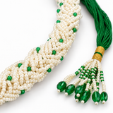 Men's Braided Pearl-Finish Mala with Green Accent Beads