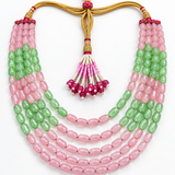 Men's Pastel Pink & Mint Layered Bead Mala Necklace