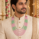 Men's Pastel Pink & Mint Layered Bead Mala Necklace