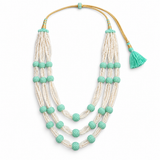 Men's Aqua Textured Bead & Pearl-Finish Multi-Layer Mala