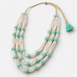 Men's Aqua Textured Bead & Pearl-Finish Multi-Layer Mala