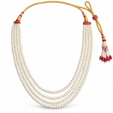 Men's Classic Ivory Pearl-Finish Mala with Red Accent Dori