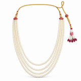 Men's Classic Ivory Pearl-Finish Mala with Red Accent Dori