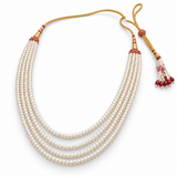 Men's Classic Ivory Pearl-Finish Mala with Red Accent Dori