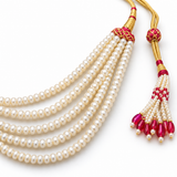 Men's Classic Ivory Pearl-Finish Mala with Red Accent Dori