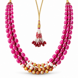 Men's Magenta Bead Statement Mala with Pearl & Mustard Accents