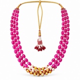 Men's Magenta Bead Statement Mala with Pearl & Mustard Accents