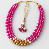 Men's Magenta Bead Statement Mala with Pearl & Mustard Accents