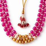 Men's Magenta Bead Statement Mala with Pearl & Mustard Accents