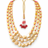 Men's Golden Beige Oval Bead Mala with Red Spacers