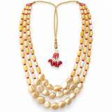 Men's Golden Beige Oval Bead Mala with Red Spacers