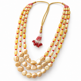 Men's Golden Beige Oval Bead Mala with Red Spacers