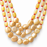 Men's Golden Beige Oval Bead Mala with Red Spacers
