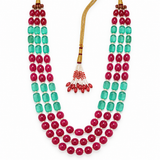 Men's Ruby & Aqua Long Bead Mala with Pearl Spacers