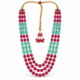 Men's Ruby & Aqua Long Bead Mala with Pearl Spacers