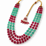 Men's Ruby & Aqua Long Bead Mala with Pearl Spacers