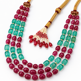 Men's Ruby & Aqua Long Bead Mala with Pearl Spacers