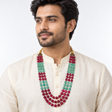 Men's Ruby & Aqua Long Bead Mala with Pearl Spacers