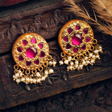 Phoolwari Karan Phool | 22k Gold-Plated Silver Moissanite & Kempu Earrings