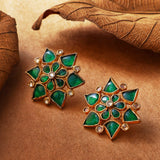Hara Tara Karan Phool | 3D Geometric Green Spinel Star Studs