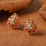 Rani Kamal Karan Phool | Red Spinel & Moissanite Lotus Earrings