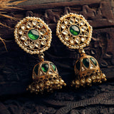 Baisakhi Jhumki | Light Weight Jadau Kundan & Green Spinel Jhumkas