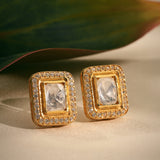 Bindaas Chokdi | Rectangle Moissanite & CZ Gold-Plated Silver Studs