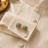 Square Green Aventurine Serrated Cufflinks