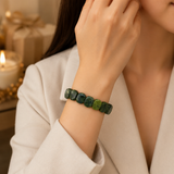 Forest Jade Grid Men's Cuff Bracelet