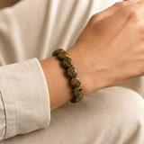 Earth Olive Coin-Bead Men's Bracelet